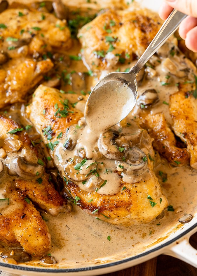 Saucy Chicken Marsala in a skillet.