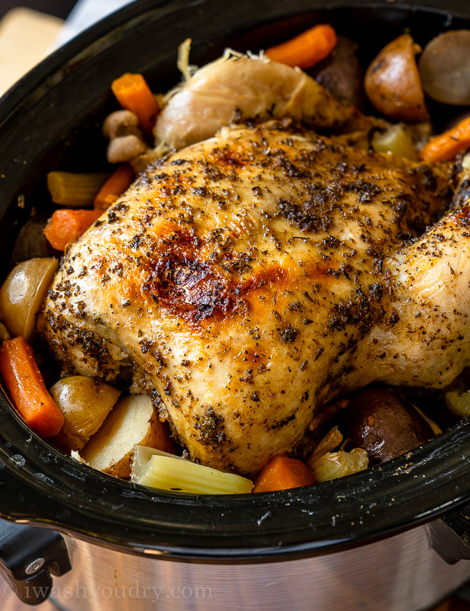 Crockpot Whole Chicken - Easy Whole Chicken with Vegetables and Gravy!