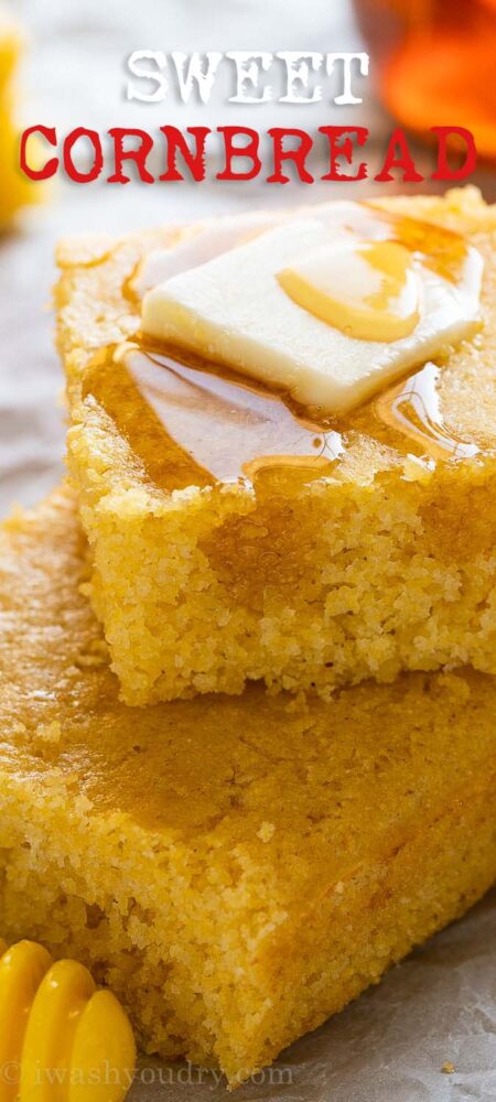 Sweet cornbread with honey and butter