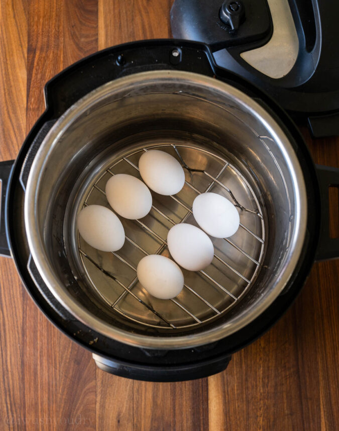 six eggs in instant pot with rack underneath
