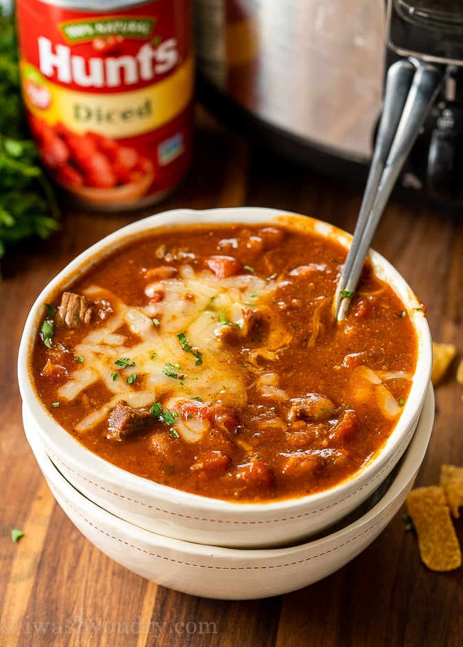 chili in bowl with spoon