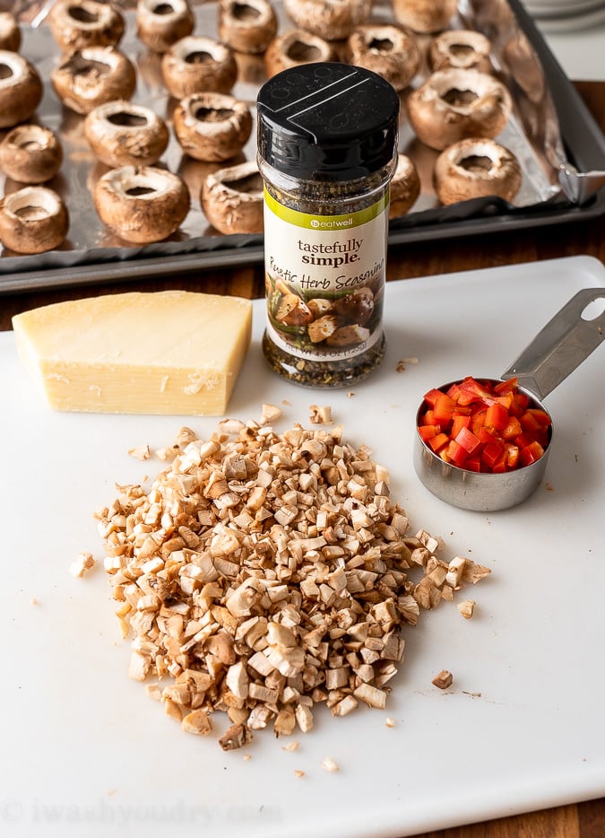 chopped mushrooms on cutting board