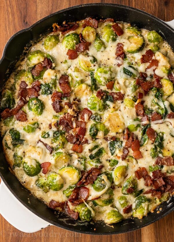 Creamy Brussels Sprouts with Bacon - I Wash You Dry