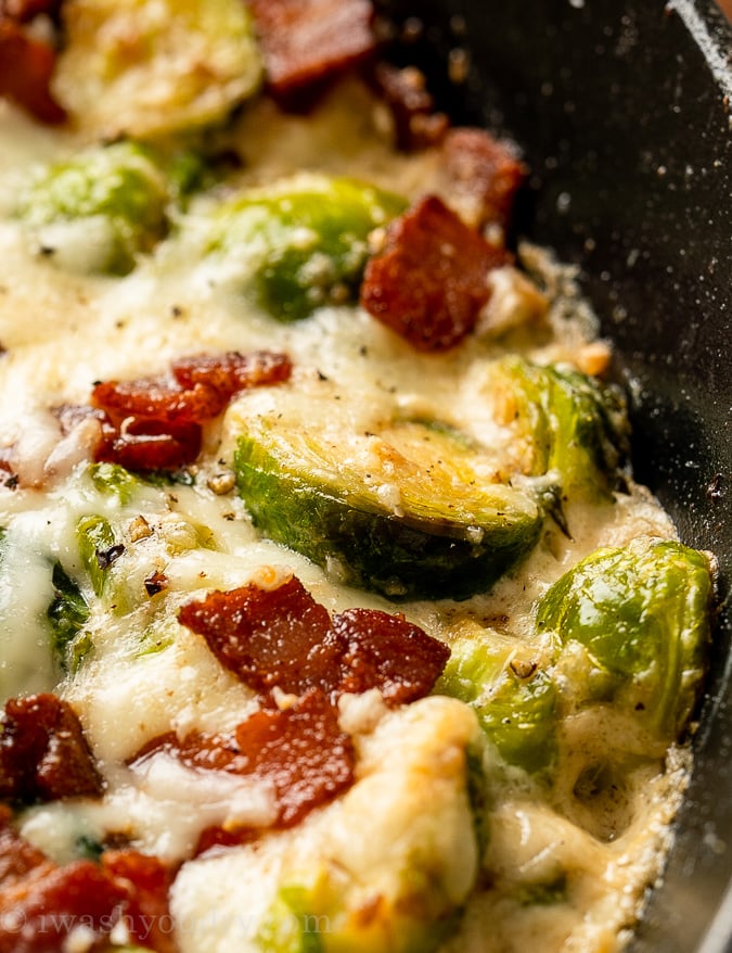 cheese and bacon with brussels sprouts