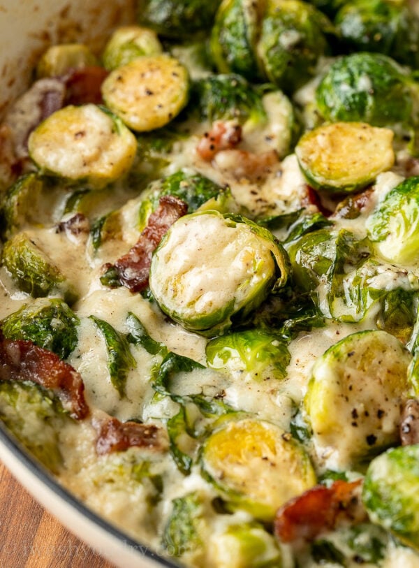 Creamy Brussels Sprouts with Bacon - I Wash You Dry