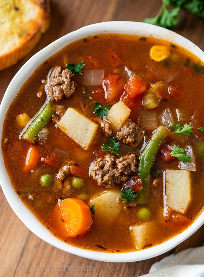 Quick Vegetable Ground Beef Soup - I Wash You Dry