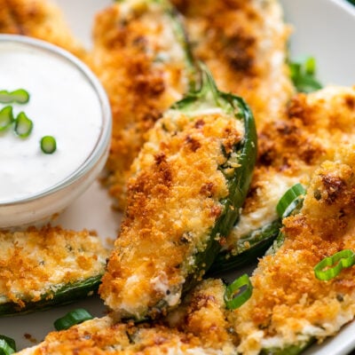 Plate of Jalapeño Poppers with ranch dressing