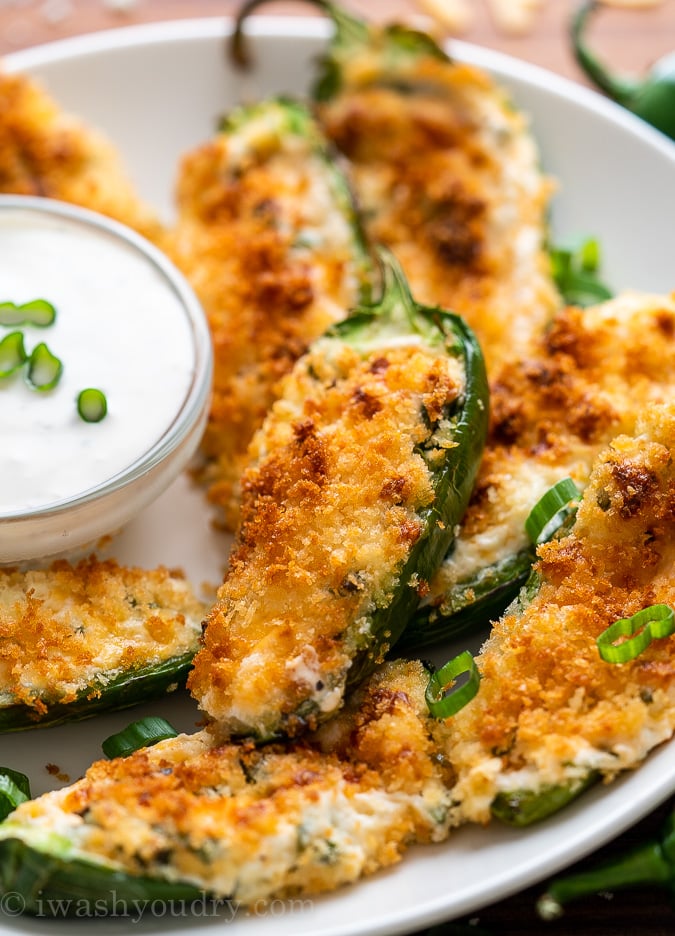 Plate of Jalapeño Poppers with ranch dressing