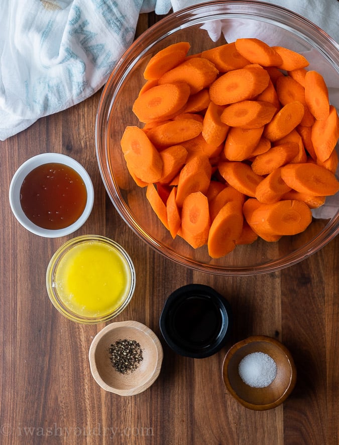 ingredient for honey roasted carrots on cutting board