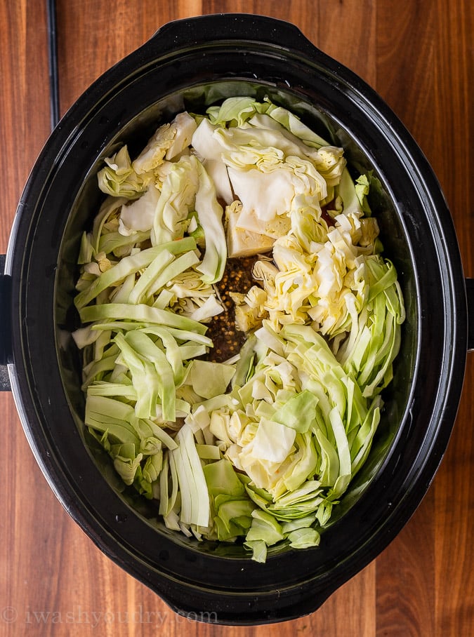 cabbage and corned beef in slow cooker