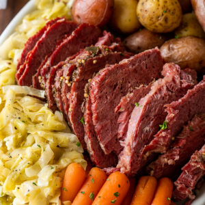 close up of corned beef slices