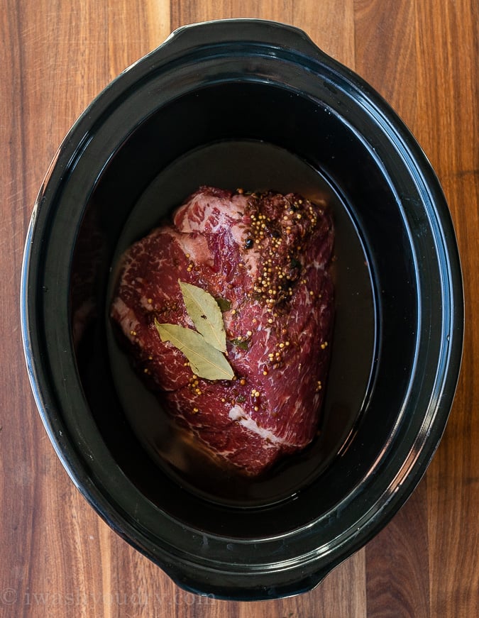 cabbage and corned beef in slow cooker