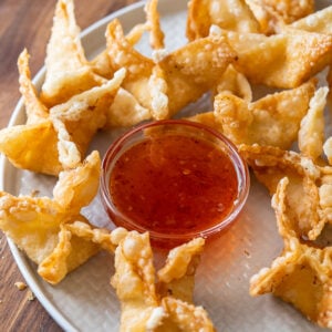 plate of fried wontons with cream cheese