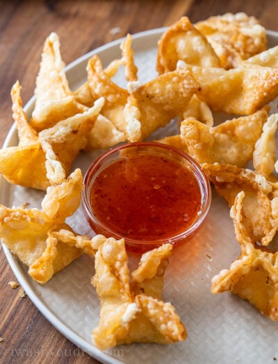 plate of fried wontons with cream cheese