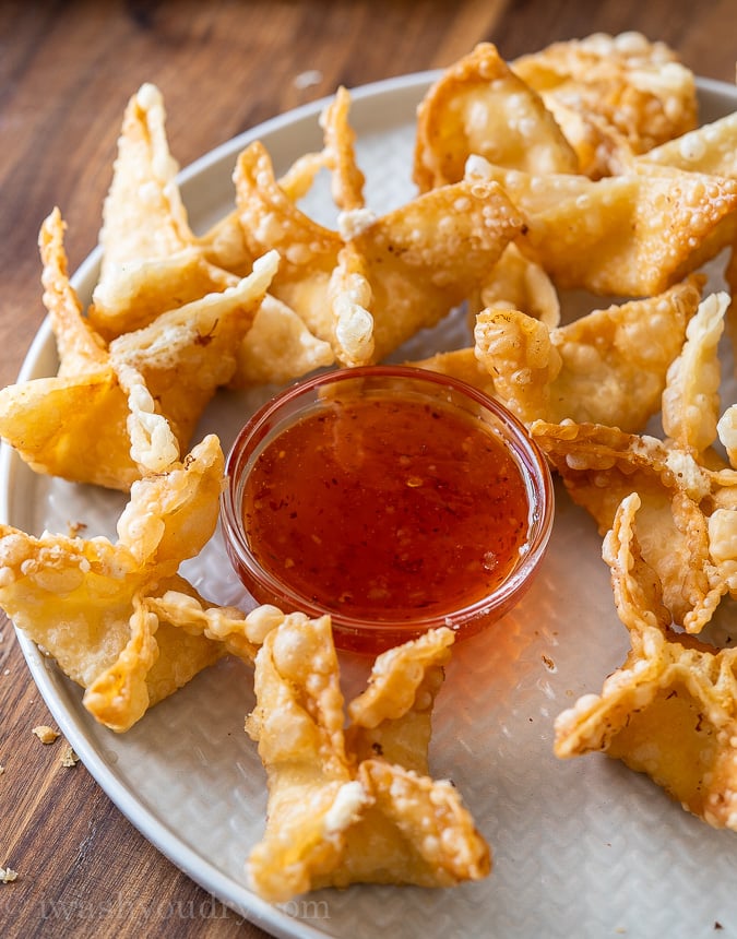 plate of fried wontons with cream cheese