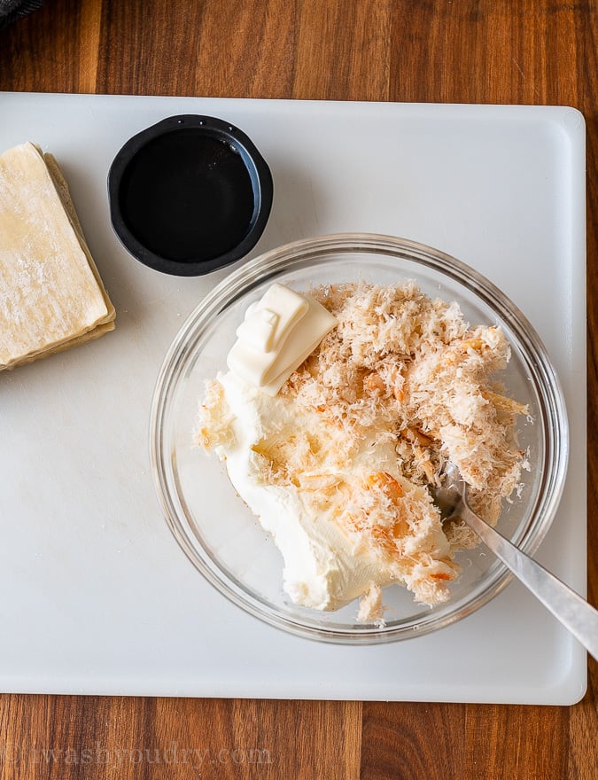 Cream Cheese Wonton ingredients in bowl on cutting board
