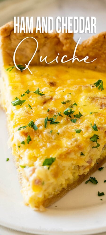 slice of quiche with ham and cheese