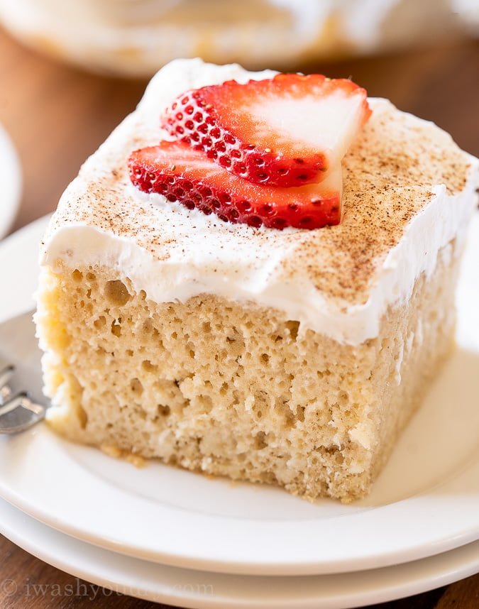 tres leches cake with strawberries