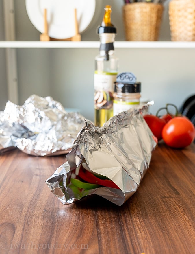 wrapping foil packet for grilled shrimp