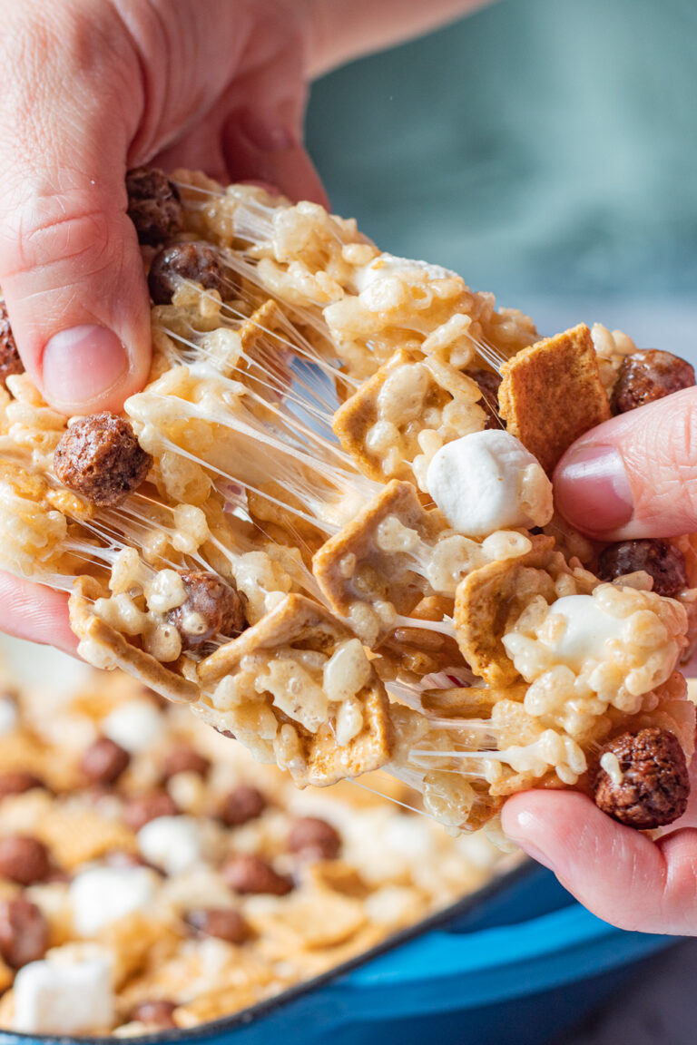 pulling rice krispy treat apart