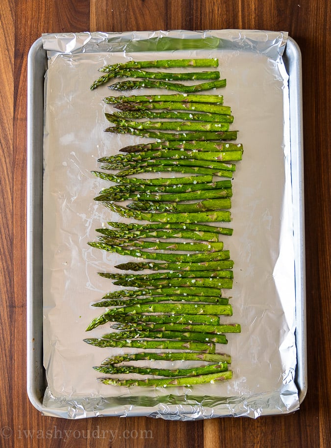 asparagus on baking sheet with foil