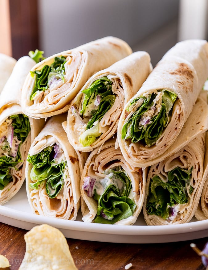 easy lunch ideas include a tasty wrap and chips