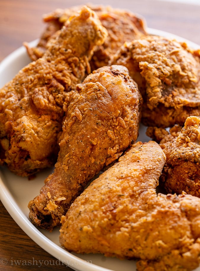 Fried Chicken pieces on a white plate