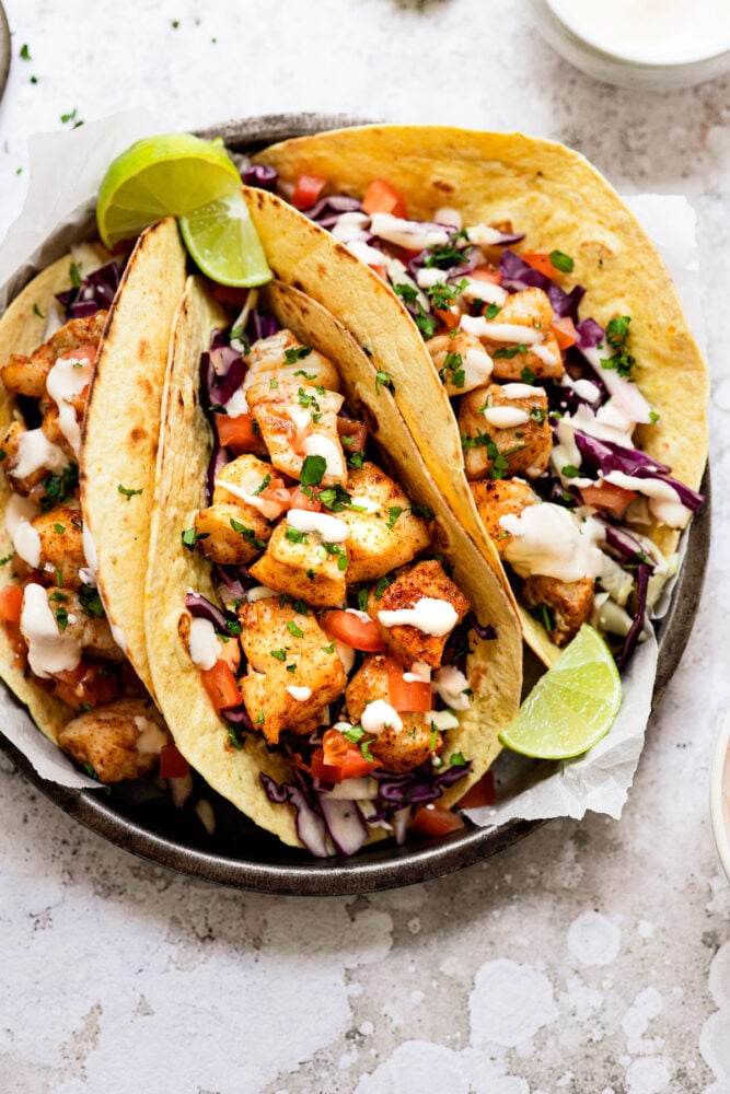 Super Easy Grilled Fish Tacos with White Sauce