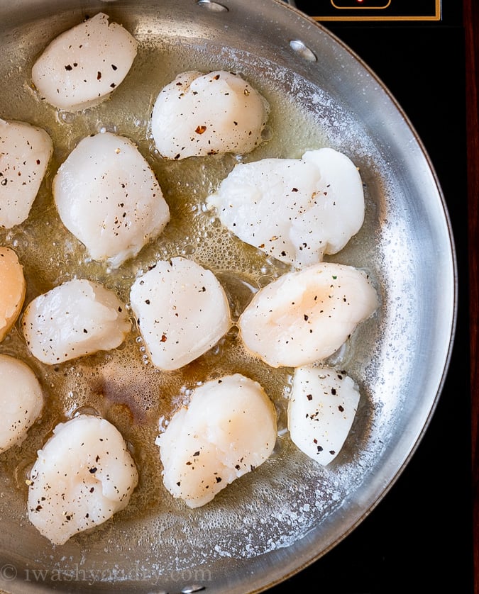 searing scallops in pan with oil