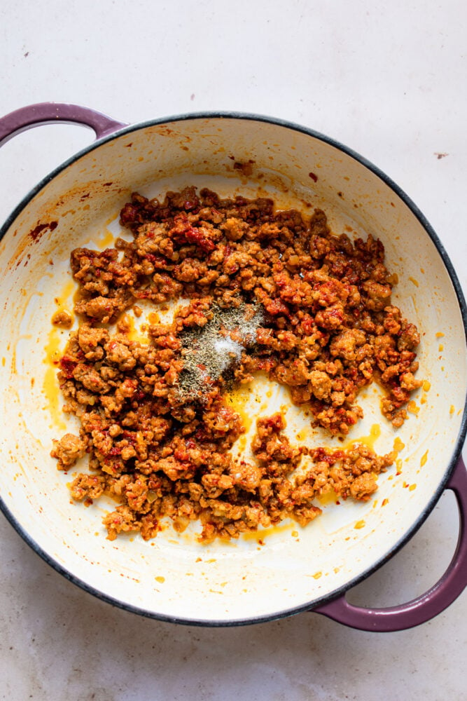 Browning ground sausage in pan