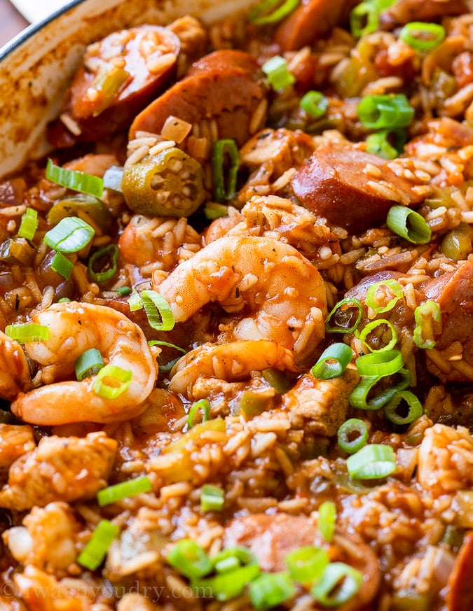cooked shrimp with rice and sausage