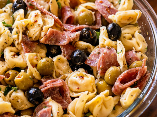 Olive Tortellini Pasta Salad recipe in bowl