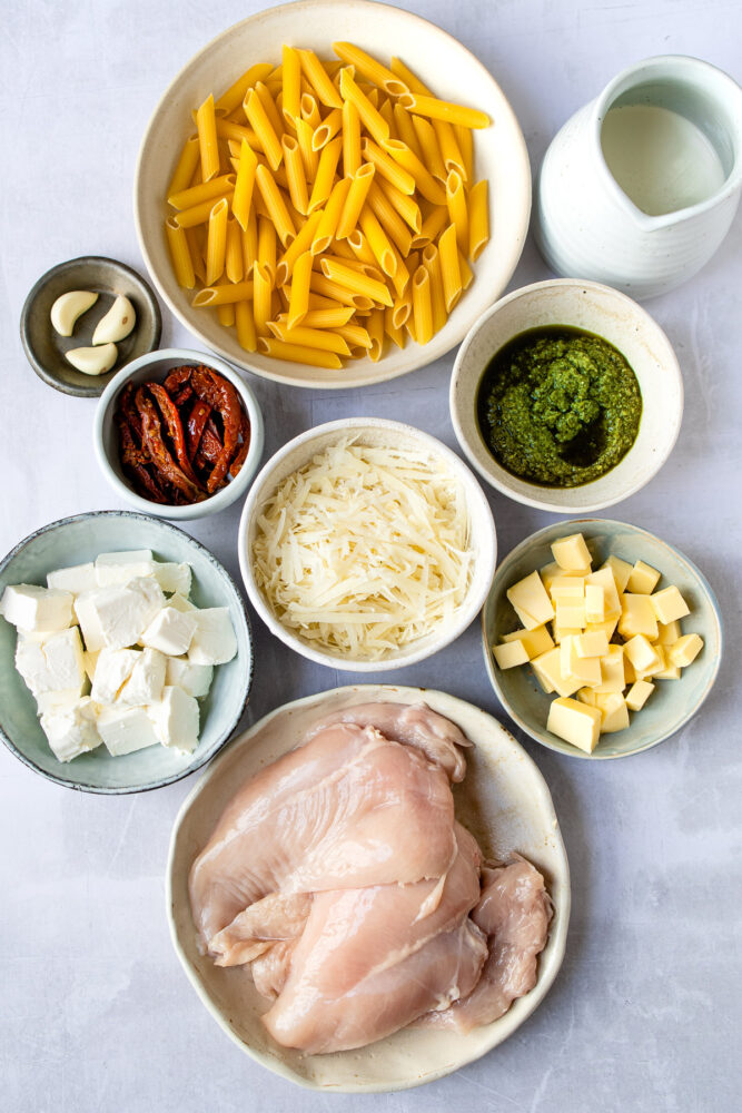 ingredients needed for basil pesto chicken and penne