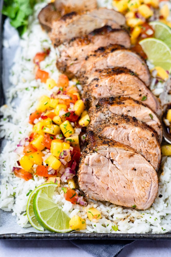 Smoked pork tenderloin with mango salsa