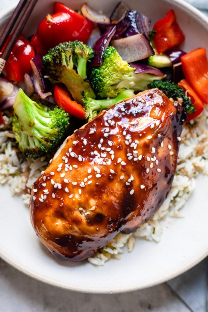 teriyaki chicken with rice and vegetables