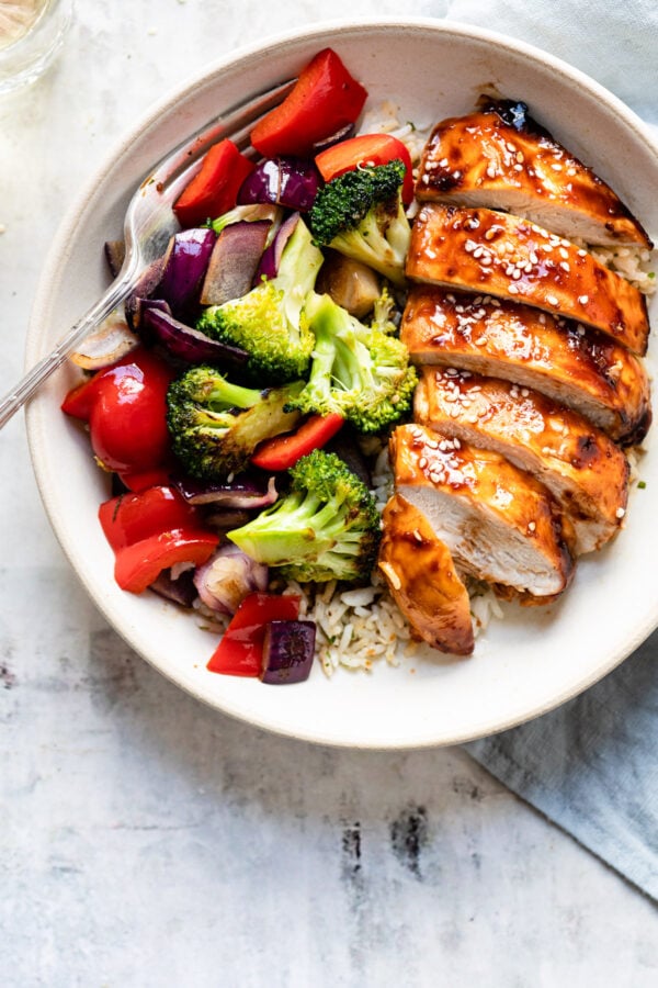 teriyaki chicken with veggies and rice