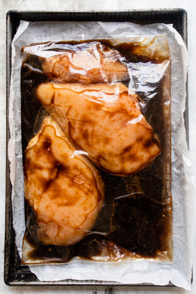 marinating chicken in teriyaki sauce