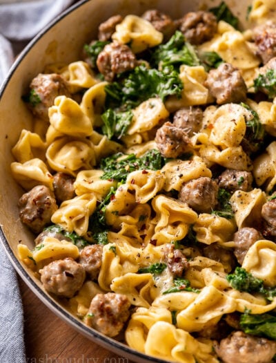 creamy tortellini and sausage with kale