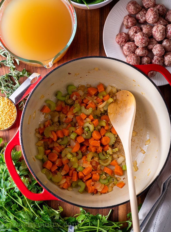 mirepoix ingredients in a large stock pot