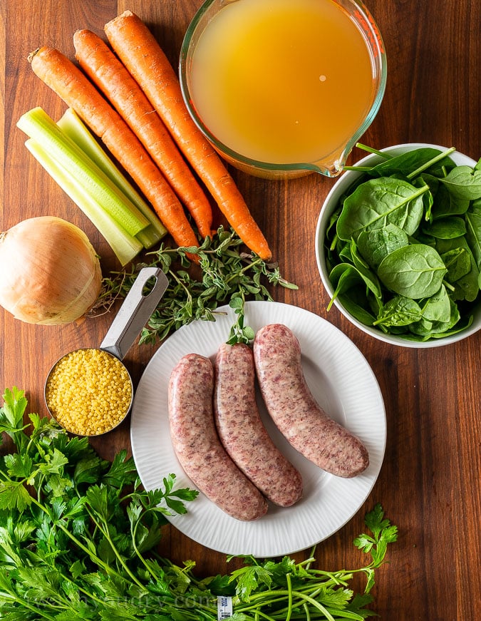 ingredients for Italian Wedding Soup on cutting board