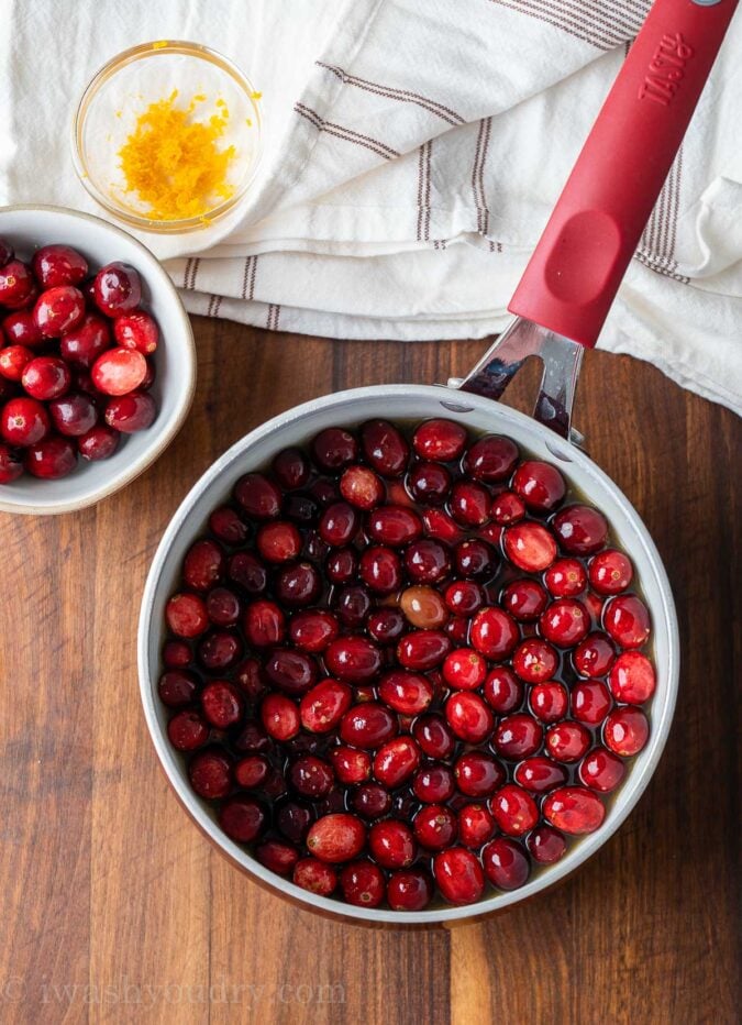 cranberries in saucepan, being simmered