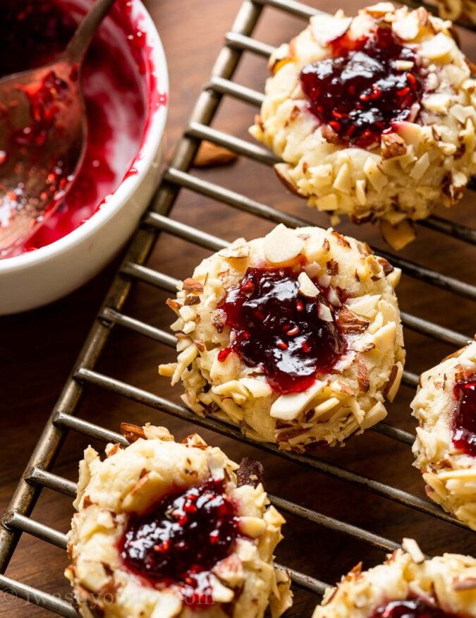 raspberry filled cookies with almonds