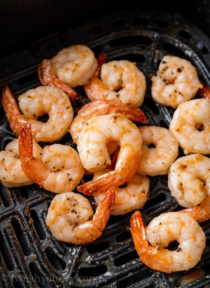 cooked shrimp cocktail in air fryer basket