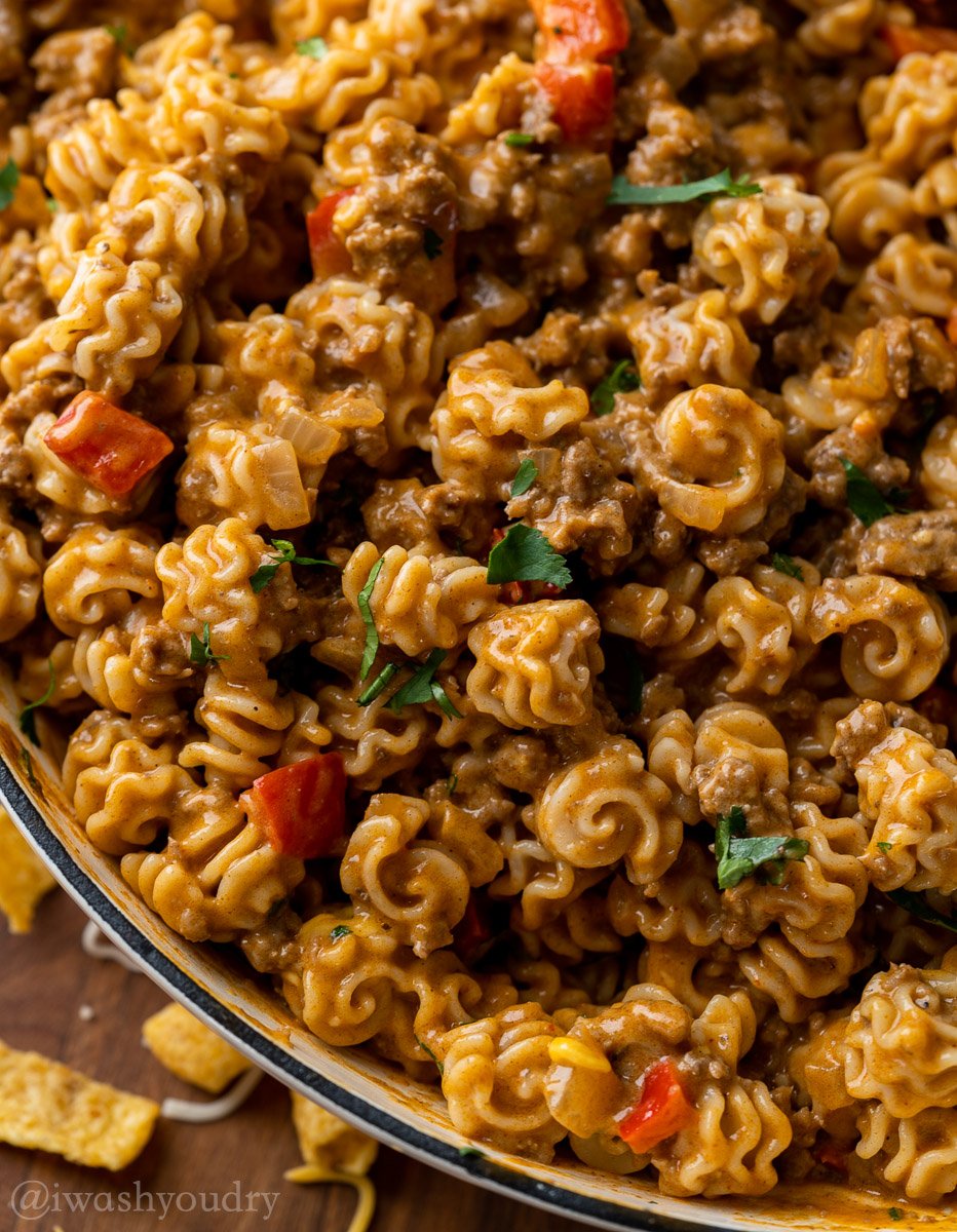 Creamy Ground Beef Taco Pasta - I Wash You Dry