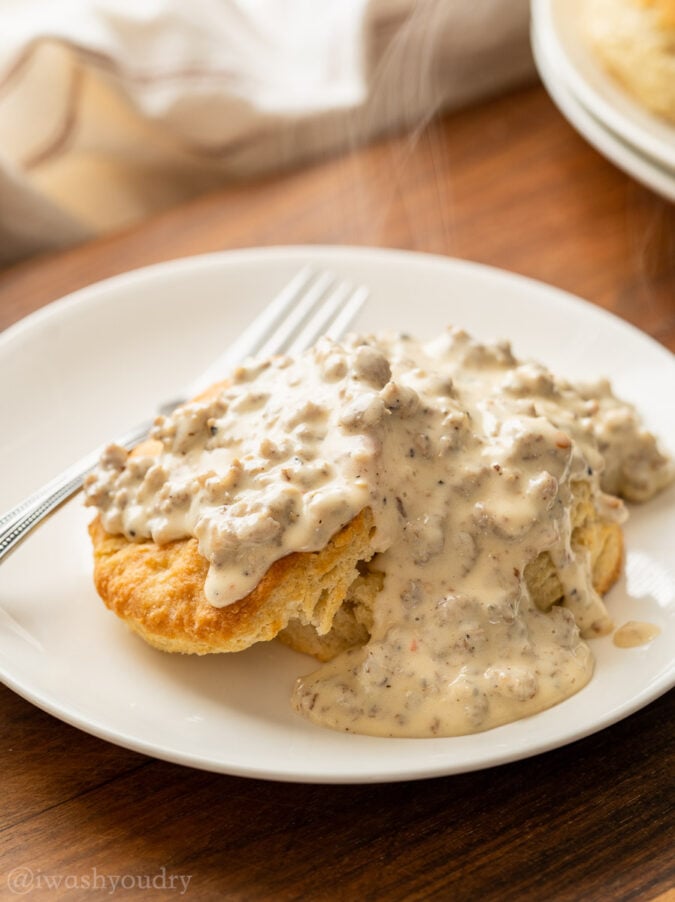 biscuit covered in sausage gravy