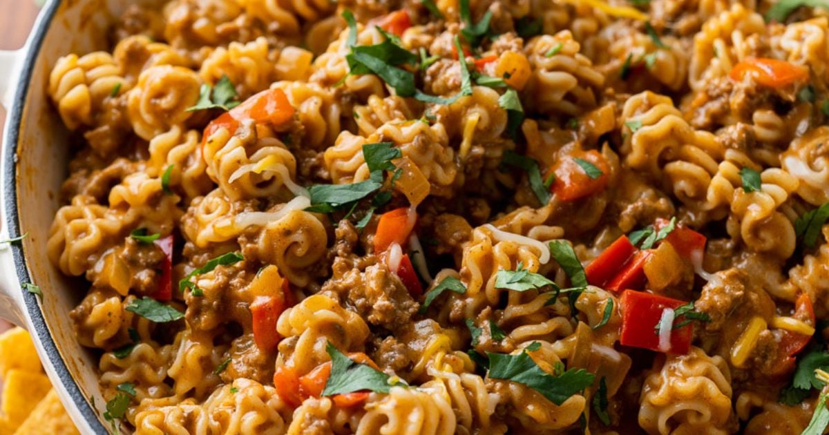 Creamy Ground Beef Taco Pasta - I Wash You Dry