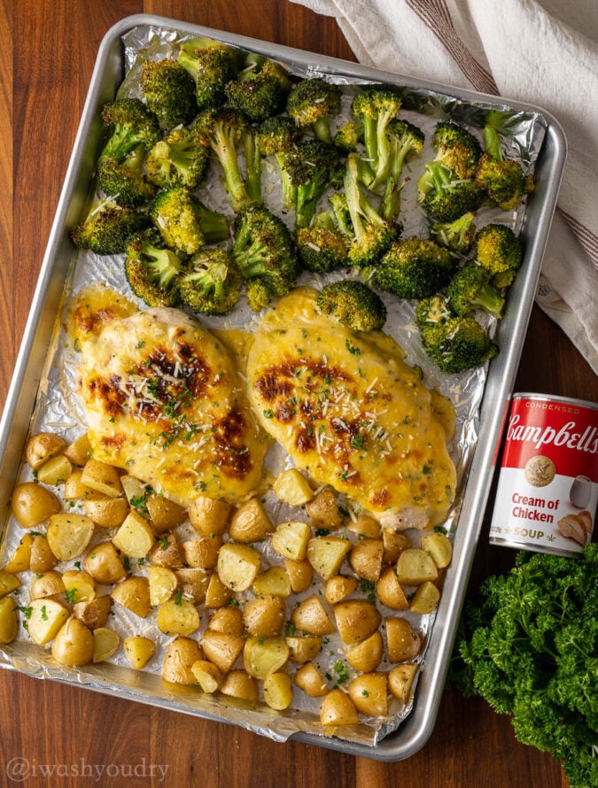 roasted chicken potatoes and broccolie