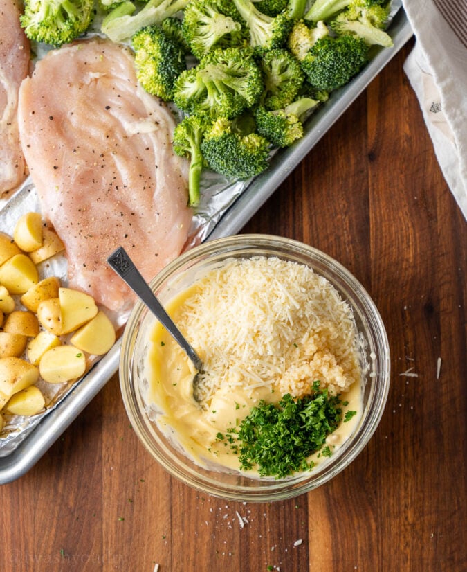 bowl with creamy sauce and parmesan cheese