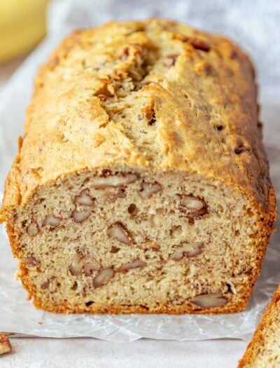 Loaf of banana bread with nuts