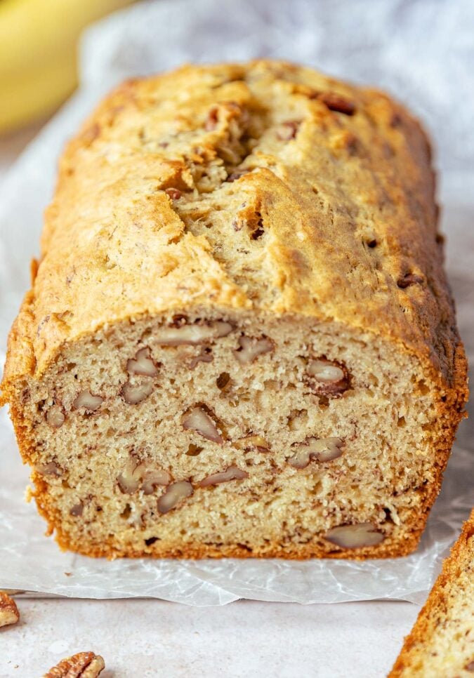 Loaf of banana bread with nuts